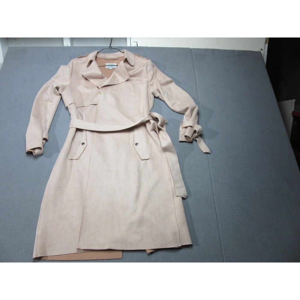 Haute Monde Trench Coat Womens XL Pink Stretch Suede Feel Collared Los Angeles
